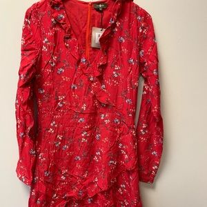 Red floral V neck dress